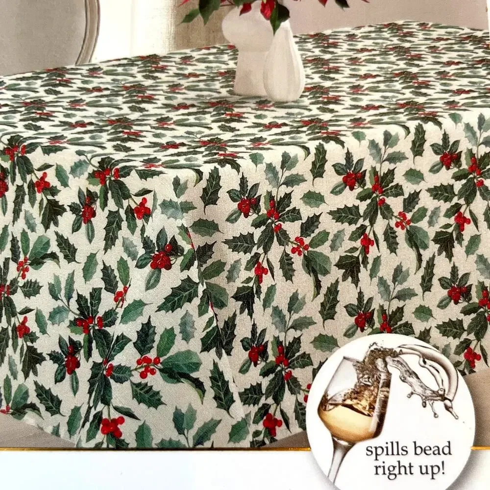 Cupcakes & Cashmere Holly Berry Christmas Tablecloth 60” X 120” Oblong New